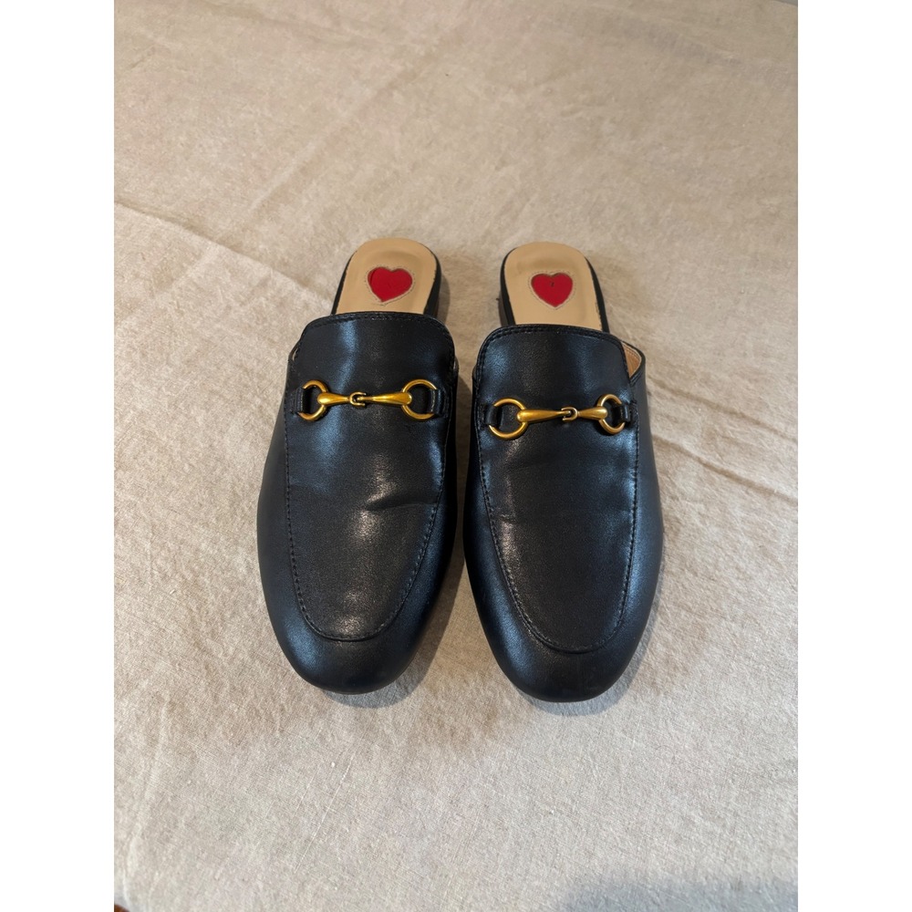 Black Leather Horsebit Mules Arqa Sz 37/7 Timeless, Chic
